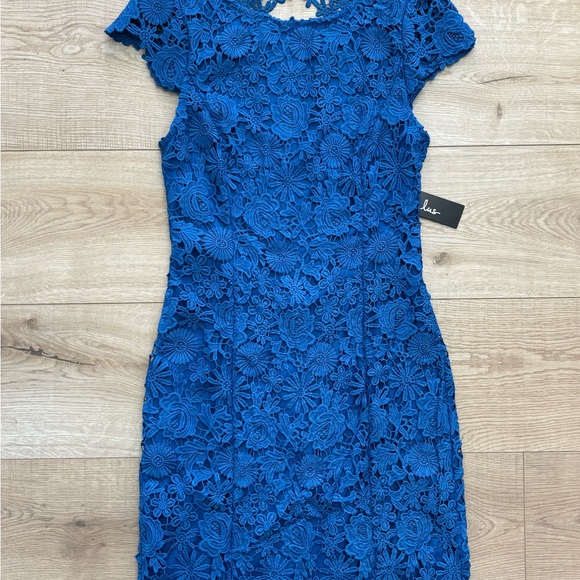 NWT Lulus Blue Lace Dress Wedding Guest Dress Size Small - Picture 4 of 11